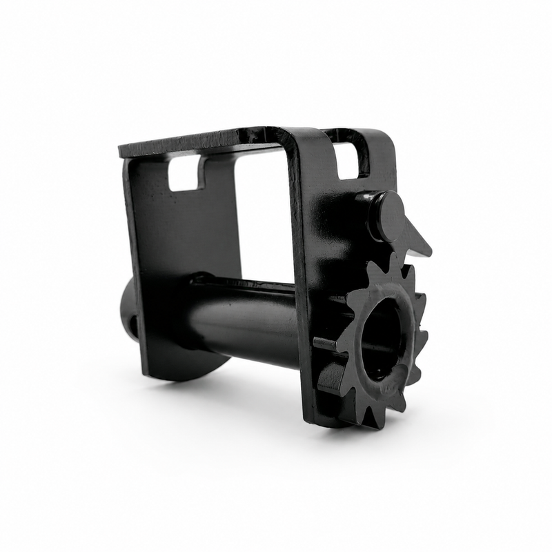 Heavy-duty flatbed strap winch with ratchet gear and drum